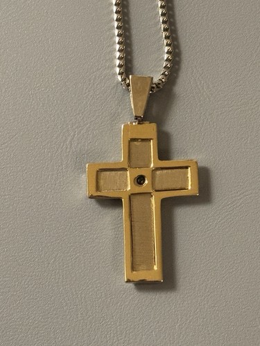14 Kt Bicolor Kreuz mit blauem Diamanten an einer 14 Kt Weißgold Franco Kette - Bild 5 von 10