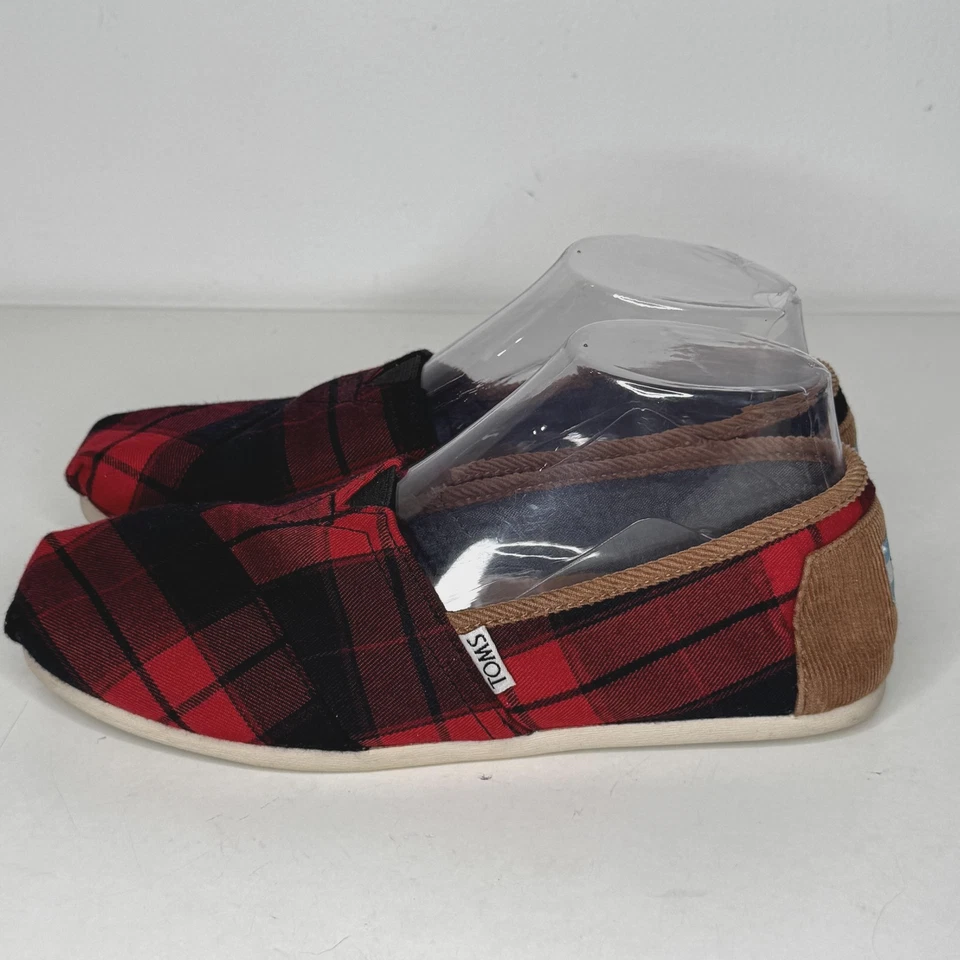 Zapatos TOMS para mujer talla 8 rojos negros a cuadros alpargata sin cordones de pana tacón plano Foto 2 de 4