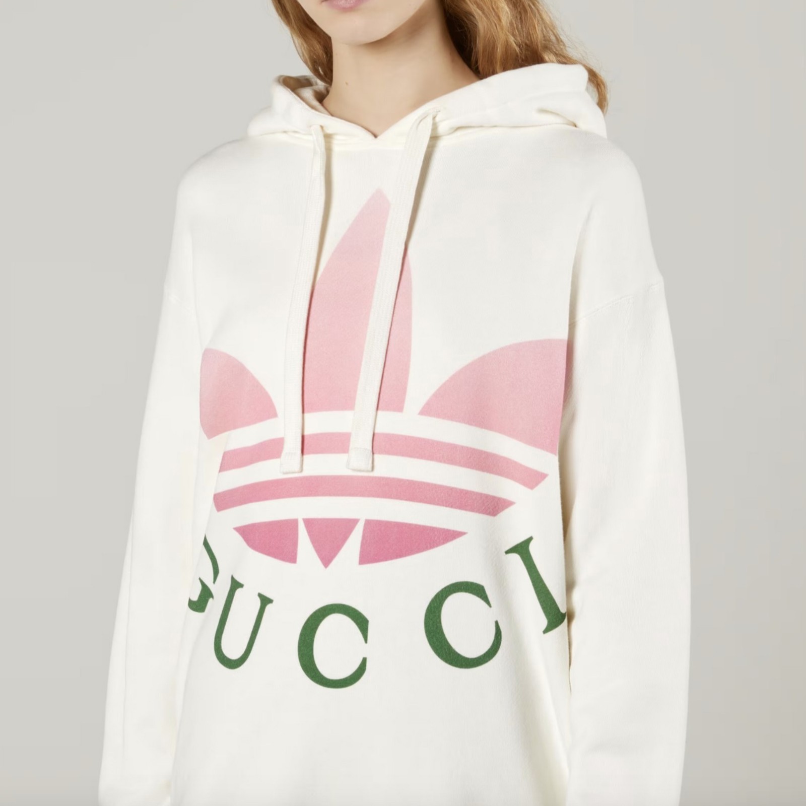 GUCCI SWEATSHIRT ADIDAS X WHITE COTTON HOODIE w TREFOIL $1600 sz XL Extra Large image 2