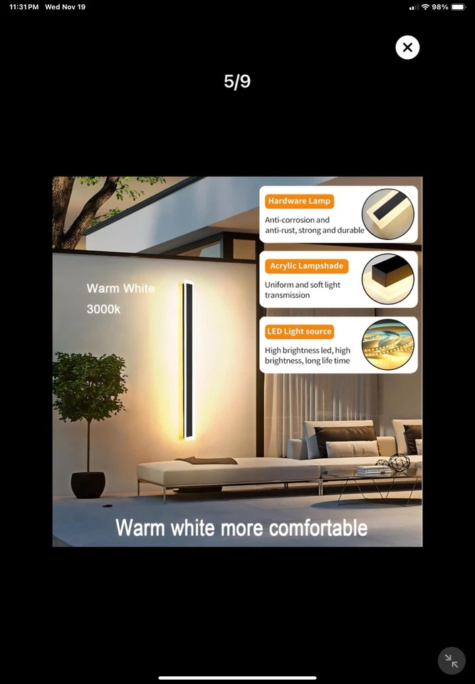 Paquete de 2 lámparas de pared LED modernas para exteriores de 71 pulgadas de largo IP65 impermeables aplique de pared Foto 4 de 4