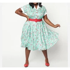 New Hello Kitty x Unique Vintage Belted Swing Dress (Mint) Sz L 10-12 NWT!