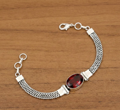 Red Garnet Gemstone Handmade 925 Sterling Silver Jewelry Chain Bracelet ADJ
