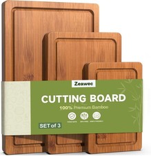 3-Piece Set Bamboo Cutting Board for Kitchen - Crack-Resistant Wood Chopping Boa