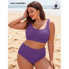 NWT Swim Lushoire plus size Bikini Set purple textured size 0XL curve swimsuit