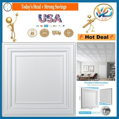 PVC Ceiling Tiles 2x2 White 24-Pack Water Resistant Drop Ceiling Decor