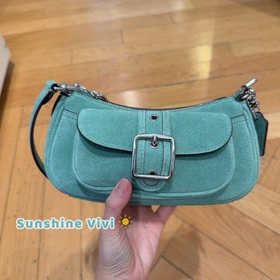 NWT Coach Ashton Mini Shoulder Bag Suede Leather CDB12 Silver/mint