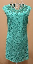 Adrianna Papell Green Lace Beaded Shift Dress 6P Petite Cocktail Wedding Guest