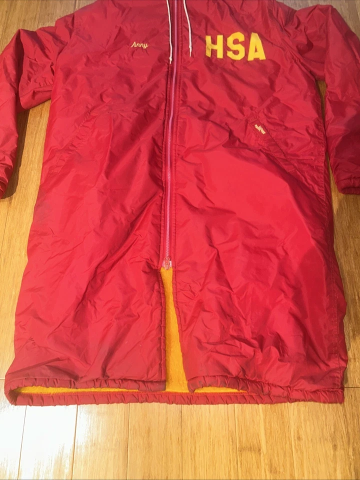 TruWest Swim Parka Mens Large Fleece Lined Full Zip Red Hooded Jacket USA MADE - Image 3 of 4