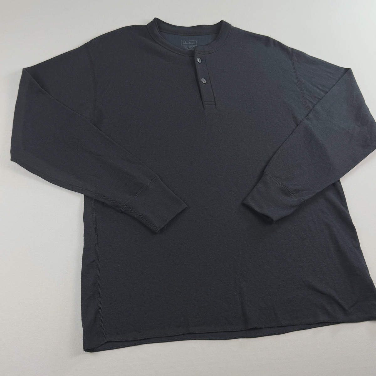 LL Bean Mens XL Blue Thermal Long Sleeve Tee Wool Blend Outdoor Henley Shirt