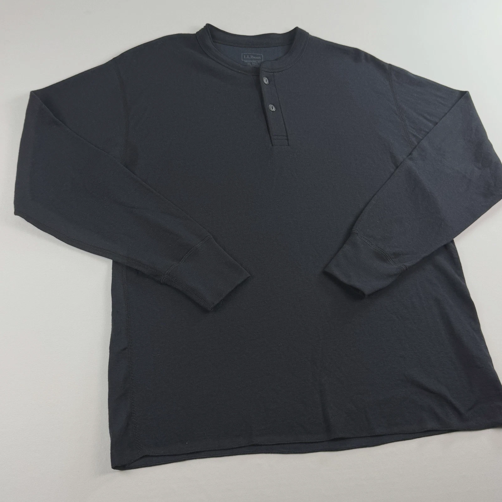 LL Bean Mens XL Blue Thermal Long Sleeve Tee Wool Blend Outdoor Henley Shirt