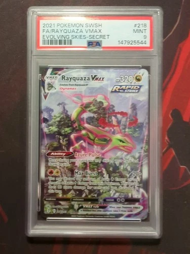 PSA 9 Rayquaza VMAX (Alternate Art Secret) 218/203 SWSH07: Evolving Skies Holo