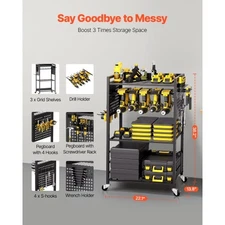 4-tier Tool Organizer Cart, 150 lbs Load Capacity, Floor Stand Rolling Drill Hol