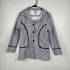 NoraCora Women's Size XL Black White Houndstooth Button Up Blazer Jacket NWT