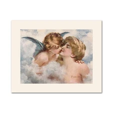 Lady Kissed By A Cherub Antique Image Poster Print Paper Or Foam