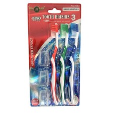 Toothbrushes Set of Multi-level Hard Bristles with Grippers and Cap: 6Pc Set