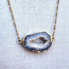 Luna Norte Druzy Agate Crystal Stone Necklace 14K Plated Brass 16"