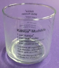 KAHLUA -  MUDSLIDE AND WHITE RUSSIAN - RECIPE  BAR GLASS -  3 1/8 INCH TALL