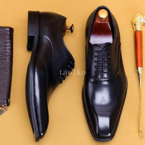 SAOLA Scarpe da festa uomo Brogue Work intagliate Oxford punta quadrata in pelle stringate