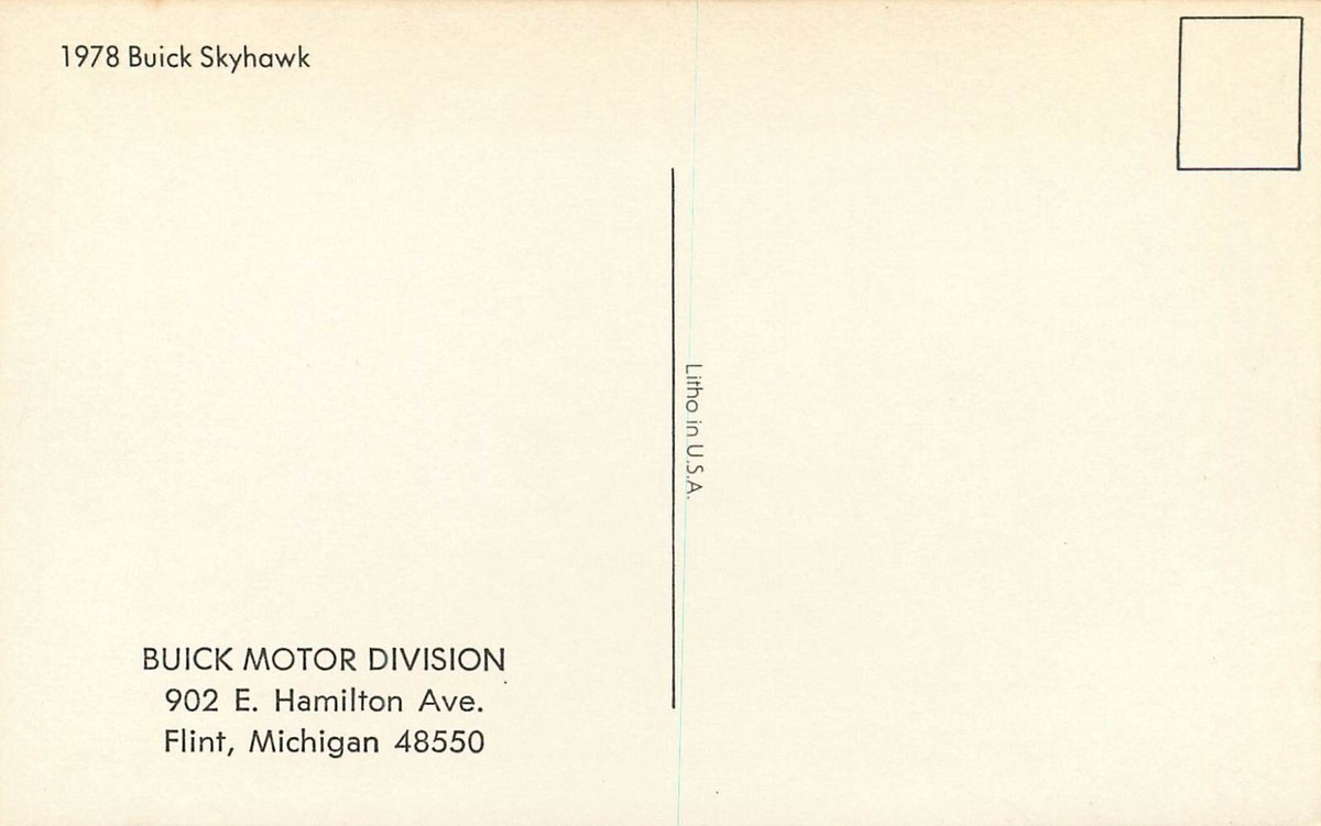 ビンテージハガキ ANTIQUE AUTO, 1978 BUICK SKYHAWK, VINTAGE POSTCARD (X533) | eBay