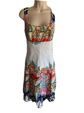 NEW Nine West retro vintage look dress cotton Summer white colorful floral 10