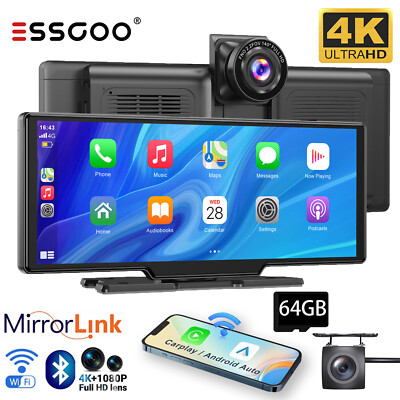 10.26'' Dash Cam Wireless Apple Carplay Android Auto Car Stereo Radio BT Car DVR