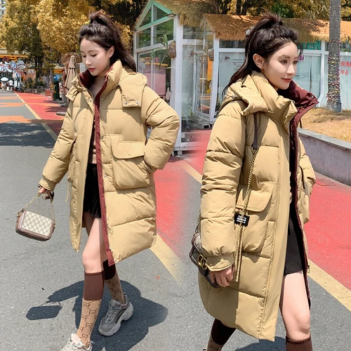 Mujeres Abrigo Cálido Suelto Largo Con Capucha Algodón Invierno Acolchado Parka Informal Prendas de abrigo Talla - Imagen 12 de 29