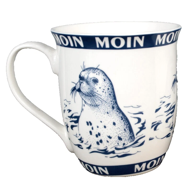 Maritimer Becher Seehund Moin Moin Ebbe Flut 400ml Porzellan Kaffeebecher (1276) - Bild 2 von 4