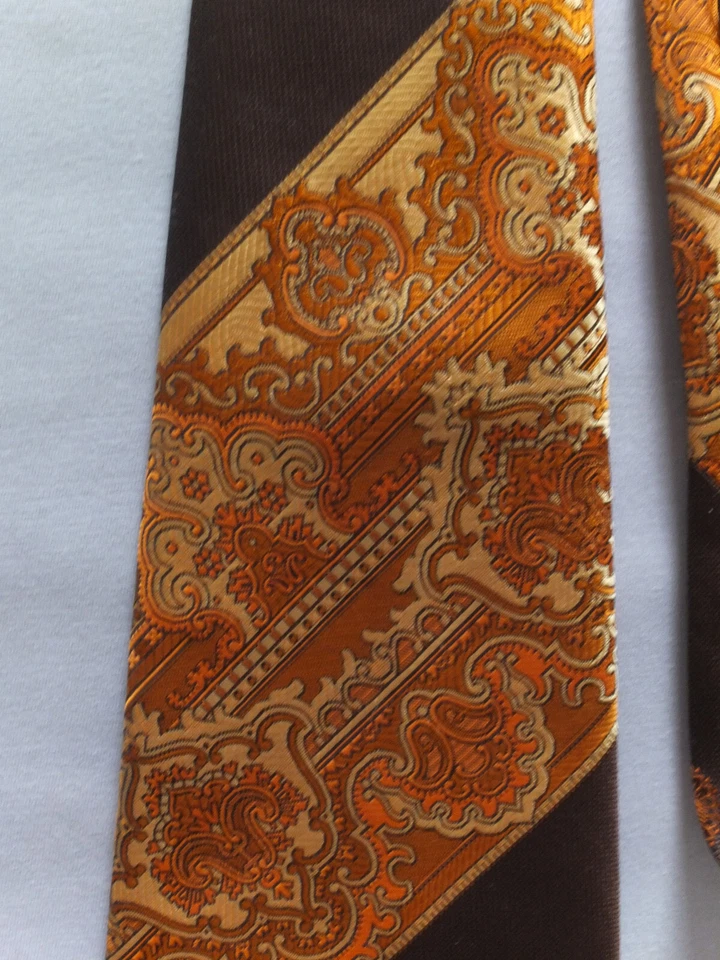 Vintage 1970er Krawatte Jean Claude, royal, geometrisch, braun, gold, 136 cm - Bild 3 von 4