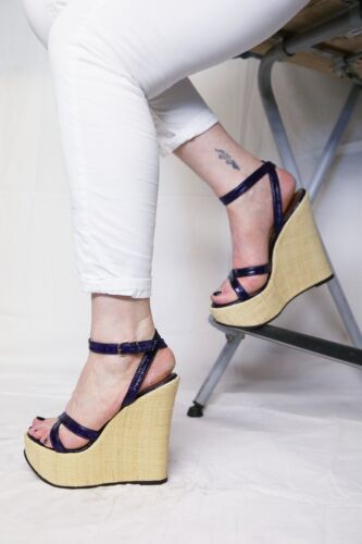 D&G Sandals Wedges Platform Dolce and Gabbana Purple 37 Heel 14 - Picture 3 of 21