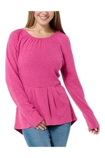 DG2 by DianeGilman Women's RaglanSlvBrushed Sweater Peplum Top Fuchsia