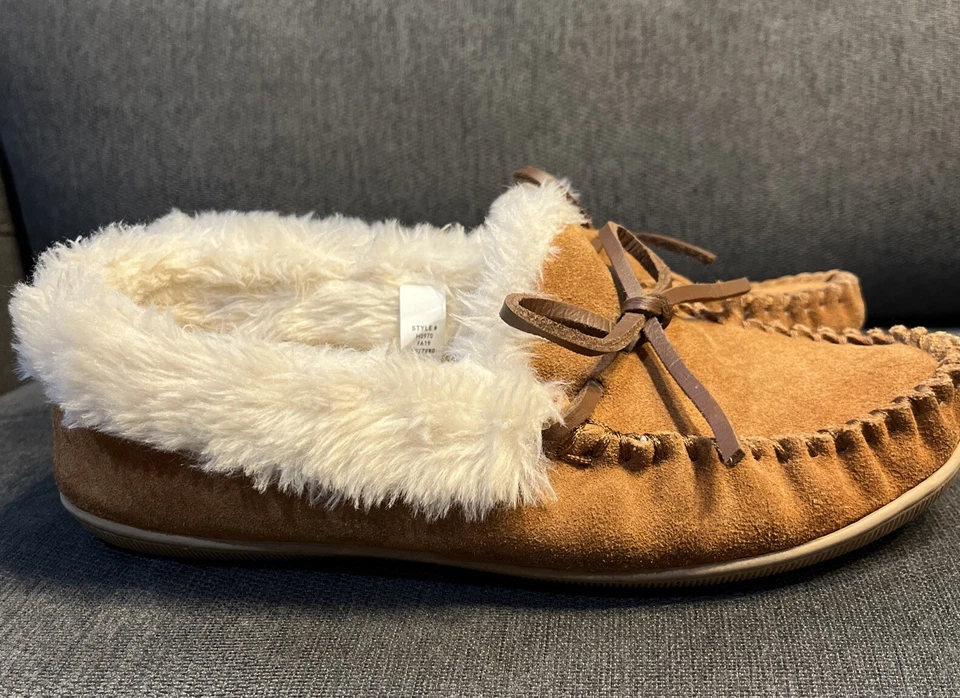 J Crew 麂皮绒人造剪绒旅馆莫卡辛拖鞋深肉豆蔻 6 码 — 第 4/4 张图片