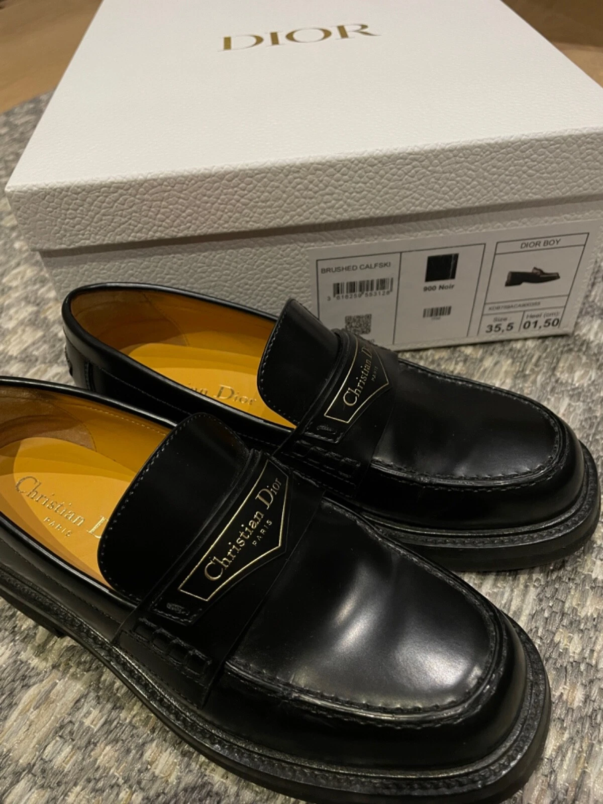 MOCASSEUR DIOR BOY, brosse noire peau de veau, taille 35,5 ou Royaume Uni 3, 95 % neuf, avec boîte