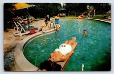 Postcard Florida Sarasota Terrace Hotel Jade Pool Woman on Diving Board I239