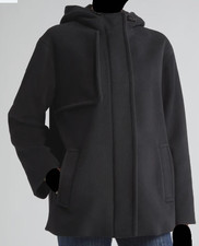 Akris Punto Wool Blend Hooded Coat, Black, Size 14, Front Zipper Closure