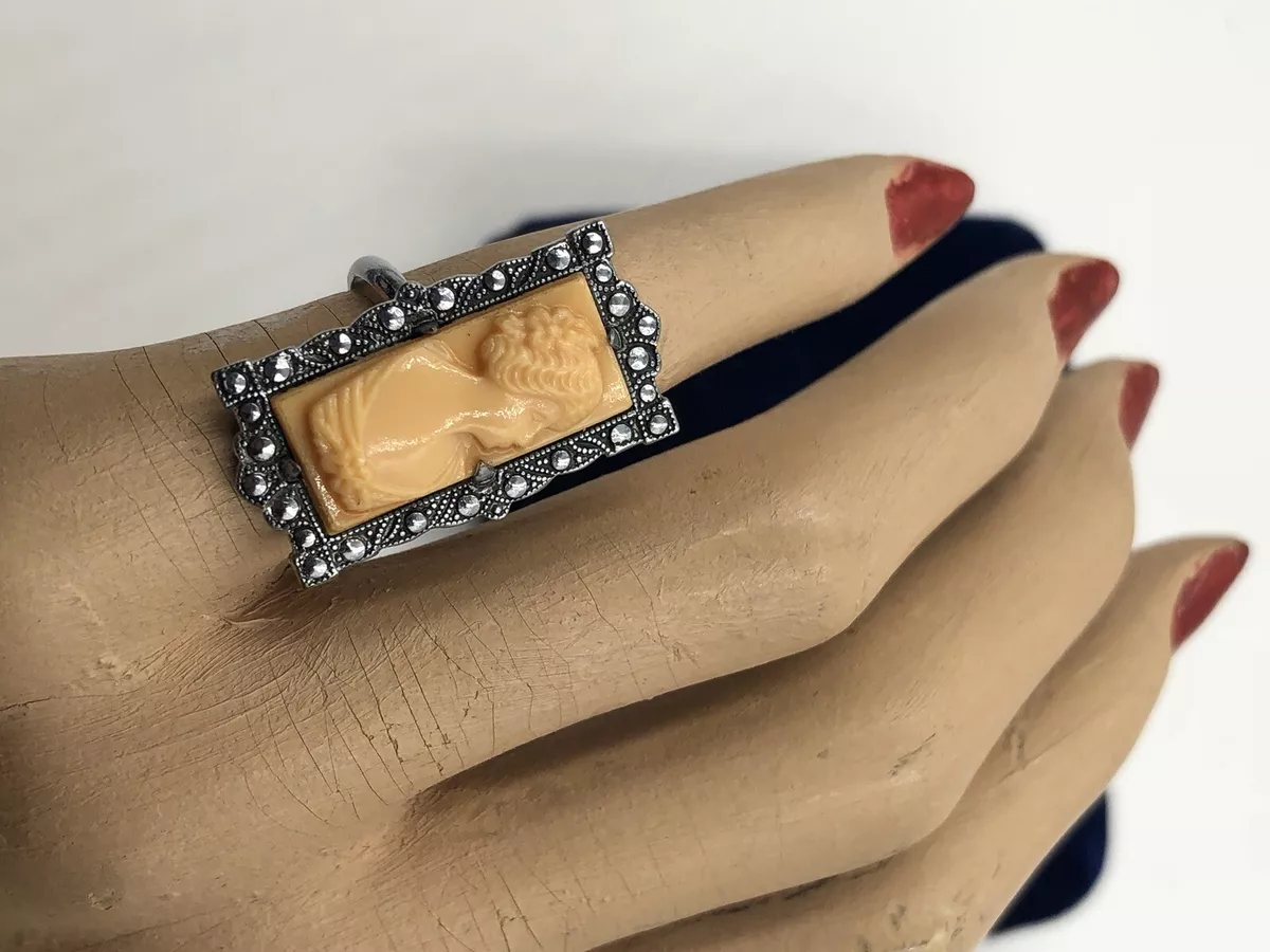 ANTIQUE ART DECO UNCAS SIGNED CAMEO Ring CELLULOID GORGEOUS