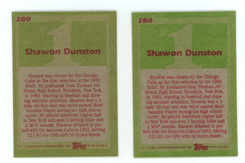 (92) 1985 Topps #280 Shawon Dunston EX-NM+++++ Foto 3 de 3