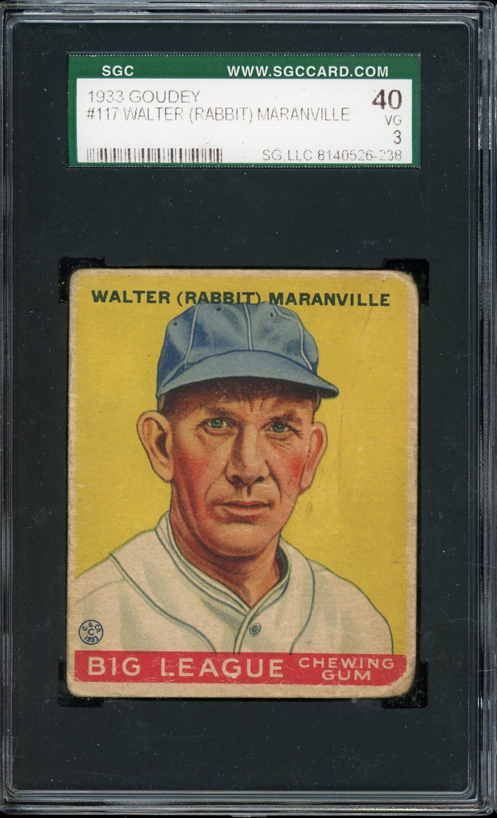 1933 Goudey Baseball #117 Walter (rabbit) Maranville SGC 3
