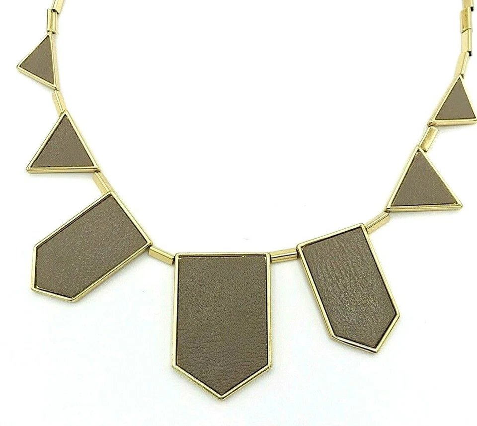 Collar House Of Harlow 1960 tono dorado geométrico cuero marrón Foto 2 de 4