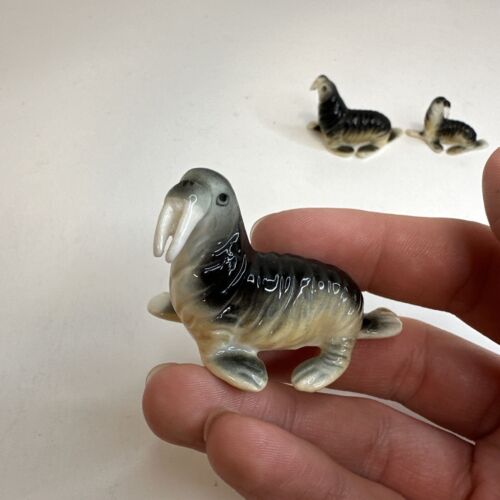 Vintage 3pc Lot Glossy Miniature Figurines Walruses Walrus Bone China Japan - Picture 2 of 21