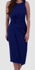 Siena Women Blue Sleeveless Lined Side-Twist Faux-Wrap Midi Dress Plus Size XXL