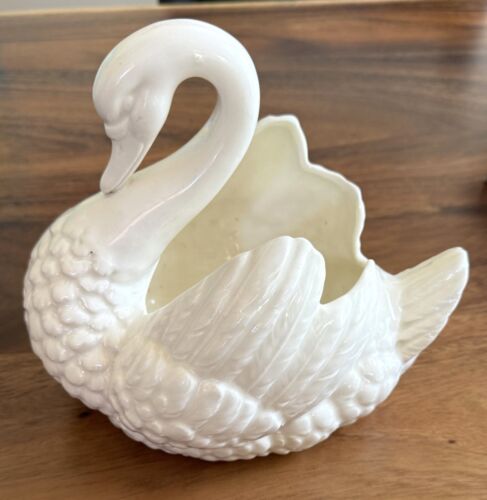 Antique Czech Pottery Porcelain White Swan Planter Vase - Picture 2 of 5