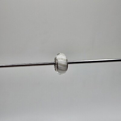 Original Pandora Charm Grau Candy Stripes Murano Glas ALE 925 #790686