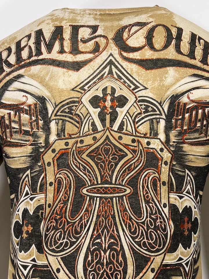 T-shirt Uomo Xtreme Couture Affliction LOCKDOWN Marrone Tatuaggio Biker S-5XL $40 - Foto 9