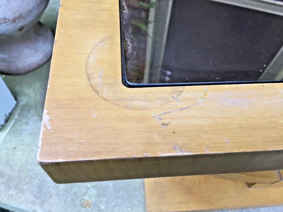 antique art deco coffee table peach mirror top MCM hollywood regency vintage 40s - Image 3 of 4