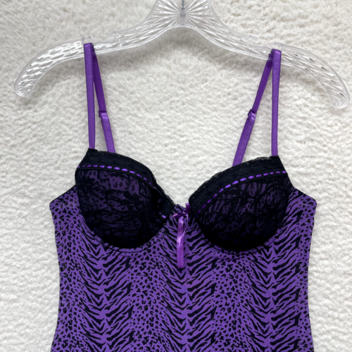 Y2K Vintage Slip Dress Medium Purple Cheetah Leopard Tiger Mesh McBling Punk Emo - Picture 3 of 10