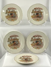 Lot of 5 Homer Laughlin Colonial Kitchen Gold Trim Liberty 9" Plates