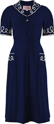Rockabilly Ric Rac RocknRomance »LOOPY-LOU« Contrast Ric-Rac A-LINIE KLEID Dress Navy ...
