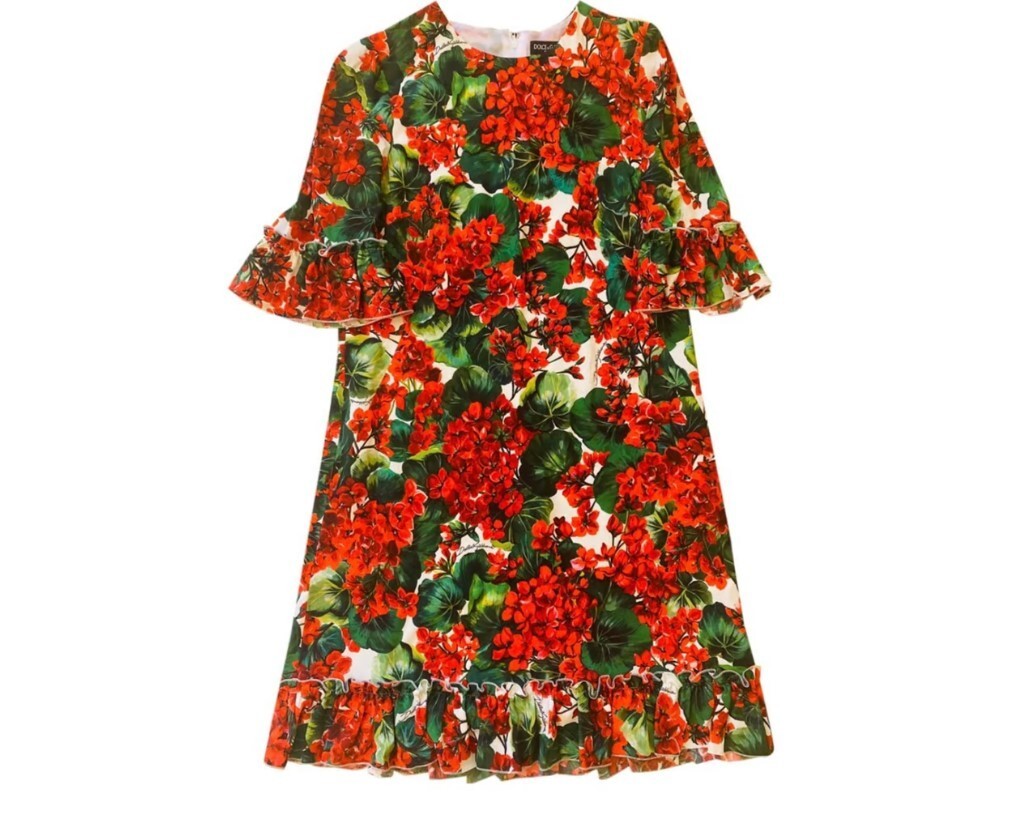 DOLCE & GABBANA Red Green Geranium Floral Midi Poplin Shift