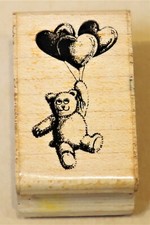 RUBBERSTAMPEDE RUBBER STAMP BEAR CARRIED UP BY BALLOONS