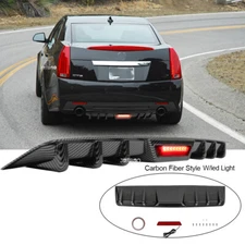 For Cadillac CTS CT4 CT5 Rear Bumper Diffuser Shark Fins Spoiler+LED Brake Light